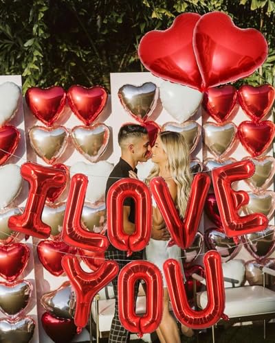 Lovoir 10 Pcs Red 'I LOVE YOU' Heart Balloons - 18 Inch for Valentine's Day