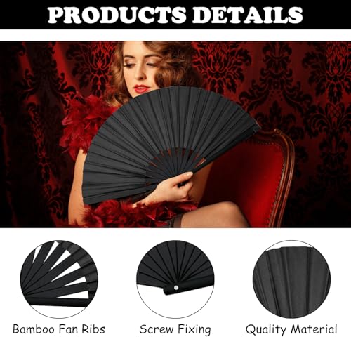 Bamboo Hand Fan for Line Dancing - Large Black Folding Fan