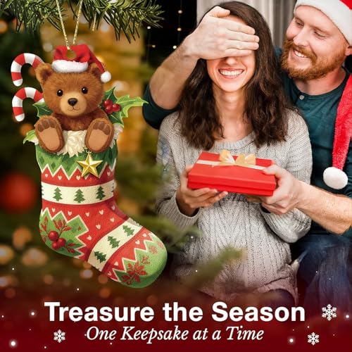 Adorable 2025 Bear Christmas Ornament - Santa Hat & Stocking