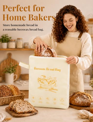 MERDTTES 13x17" Reusable Beeswax Bread Bag - Wide-Opening Sourdough Storage