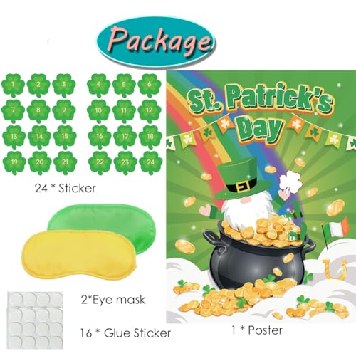 St. Patrick's Day Pin the Shamrock Game Set with Stickers & Masks