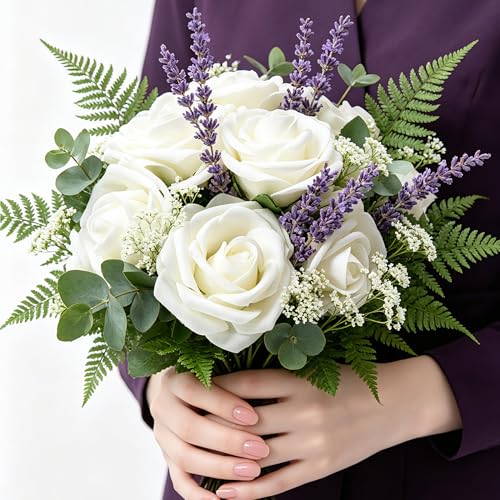 Aegero 25-Piece Ivory Foam Artificial Roses with Bendable Stems