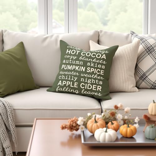 PANDICORN Fall Throw Pillow Cover, Olive Green Autumn Leaves, 18x18 Inch