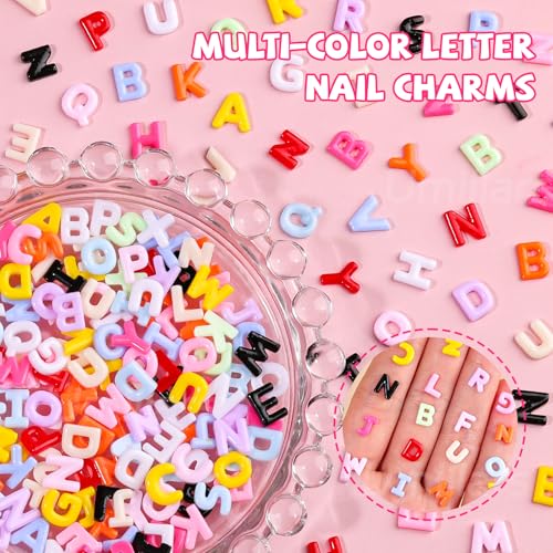 300Pcs 3D Kawaii Letter Nail Charms Flatback Resin Alphabet Rhinestones