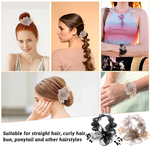 Clear Flower Scrunchies Rhinestone Hair Ties 2 PCS