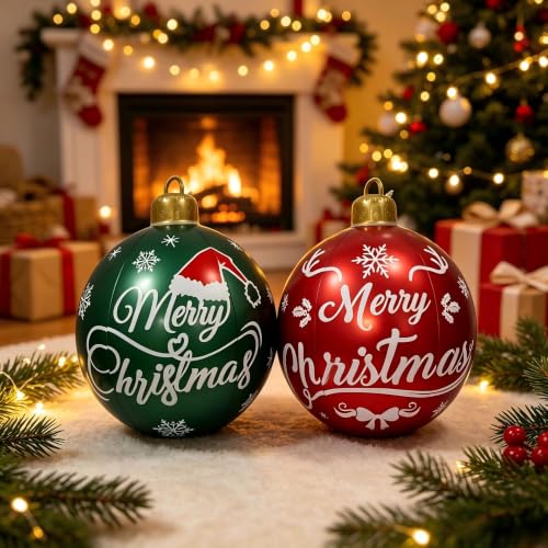 Large Inflatable Christmas Ornaments Set - 24 Inch Red & Green Holiday Yard Decor