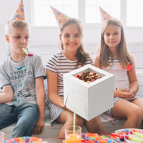 ZORRITA 8x8x8 Inch Cake Boxes with Window - 4 Pack for Parties