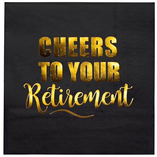 25-Count Retirement Cocktail Napkins - 3-Ply Black Gold Foil