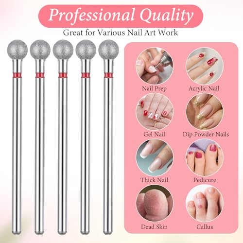 10-Pack Ball Cuticle Drill Bit 5mm Fine Grit 3/32" Diamond Nail Bits