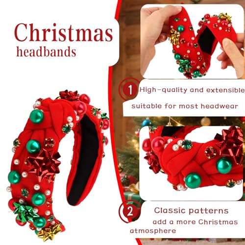 GAFATORY Christmas Rhinestone Pearl Headband - Festive Holiday Hair Band