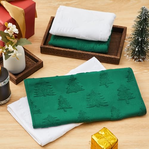 Remagr 4 Pack Christmas Hand Towels with 3D Jacquard Christmas Tree Design - White & Green