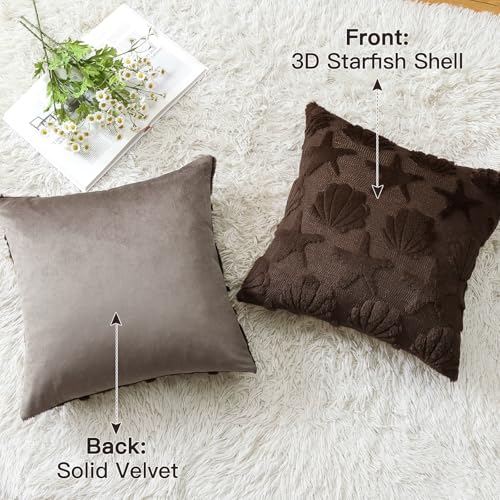 OTOSTAR Shell Starfish Throw Pillow Covers Set of 2 - 18x18 Inch Chocolate Brown
