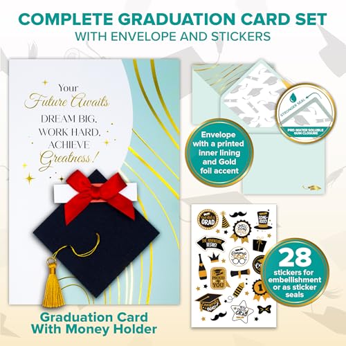 Gold Foil Graduation Money Holder Card with Tassel & Stickers