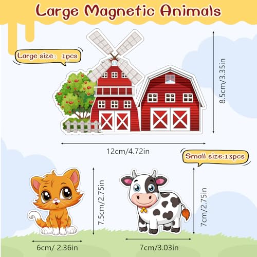 Farm Animals Magnetic Fridge Magnets Set - 14 Large Wooden Toys