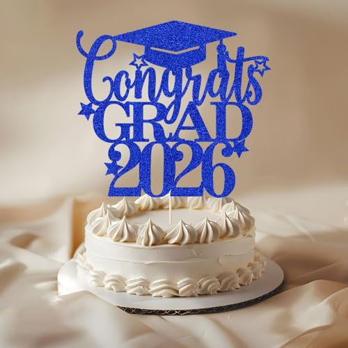 Congrats Grad 2026 Cake Topper | Glitter Graduation Decoration