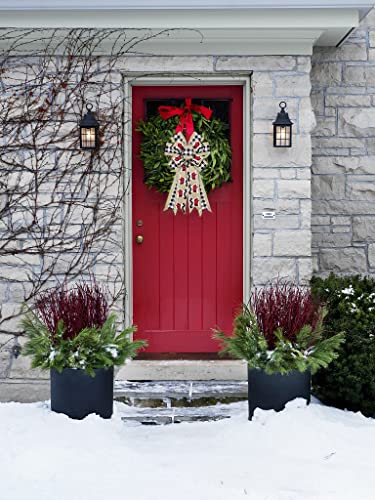 Large Christmas Wreath Bow Set with Black Buffalo Plaid and Burlap Santa Boots Variation