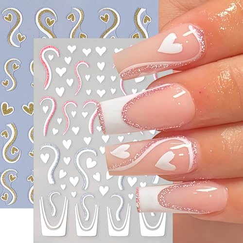 6 Pcs Valentines Glitter Heart Nail Stickers Self-Adhesive Decals