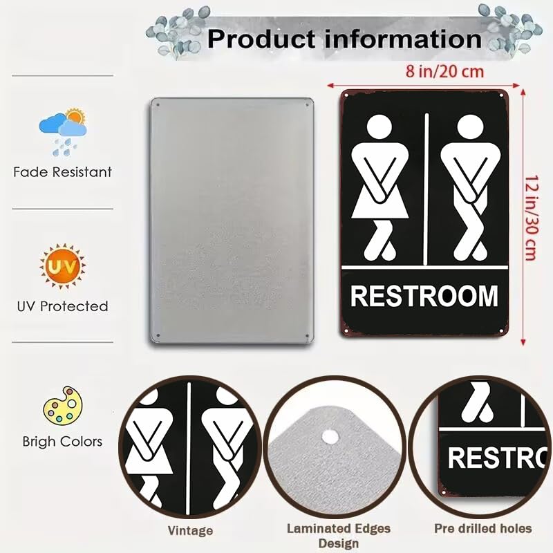 Funny Restroom Tin Sign for Bathroom Humor - 8x12 Inch