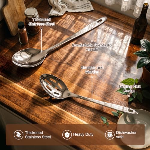 Kirecoo 2PCS Stainless Steel Serving Spoons Set - Silver