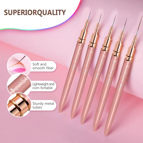 BestStone Nail Art Liner Brushes 5-Piece Gel Polish Painting Pen Set