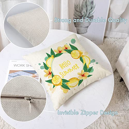 YeeJu Set of 4 Summer Decorative Pillow Covers - 16x16 Inch Lemon & Bicycle Design