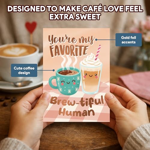 Gold Foil Coffee-Themed Birthday Card 5x7in for Him & Her