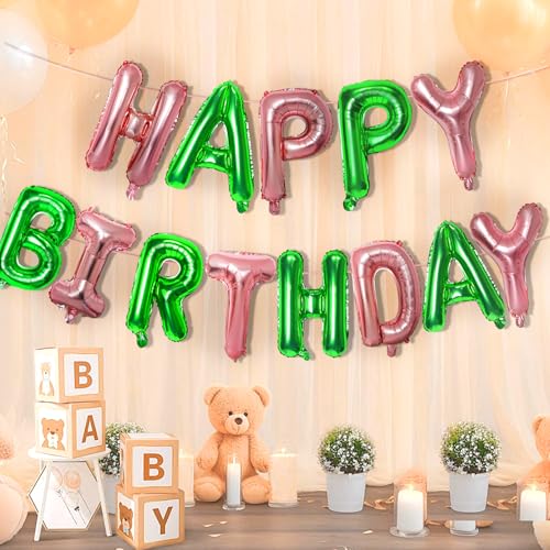 Witch-Themed Happy Birthday Banner & Balloons Set - Pink & Green