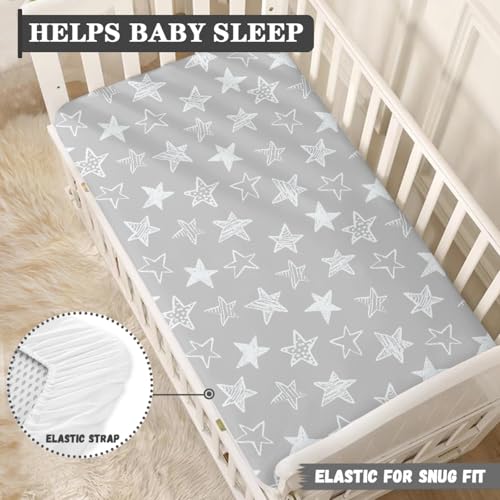 Grey Fitted Crib Sheet for Boys & Girls - Star Print, 52x28x8 in
