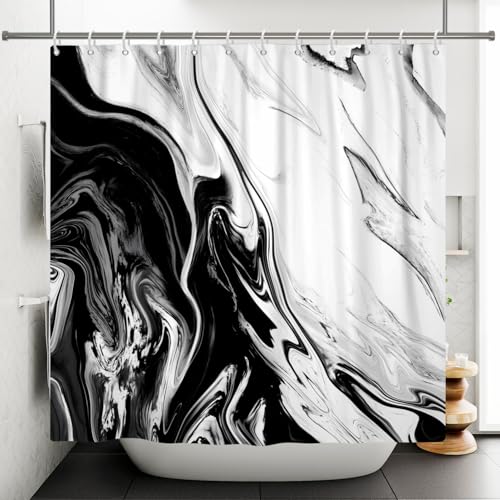 Pnylzzyxh Black & White Marble Shower Curtain - 72x72 Inches, Modern Abstract Bathroom Decor, Pack of 1