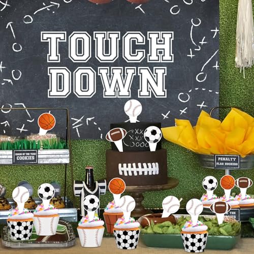 48 Pack Sports Cupcake Toppers & Wrappers for Birthday Parties