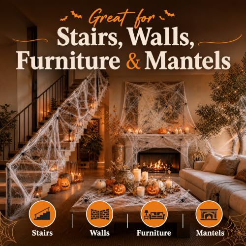 200 Sq Ft Spider Web with 10 Artificial Spiders - Halloween Decor