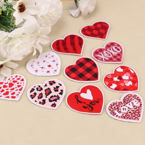 12 Assorted Embroidered Iron-On Heart Patches for DIY Clothing