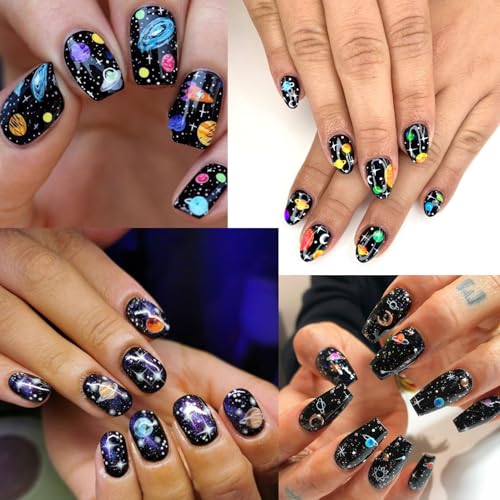IDDFEVE 5D Embossed Space Nail Art Stickers Galaxy Planet Decals 2 Sheets