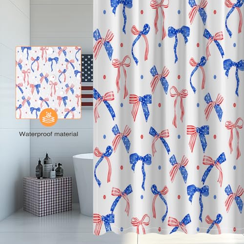 Patriotic Bow Shower Curtain - 4th of July Waterproof Fabric, 72x72