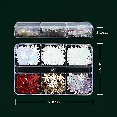 Christmas Snowflake Nail Glitter Sequins 6 Grids Holographic Winter Nail Art Decals