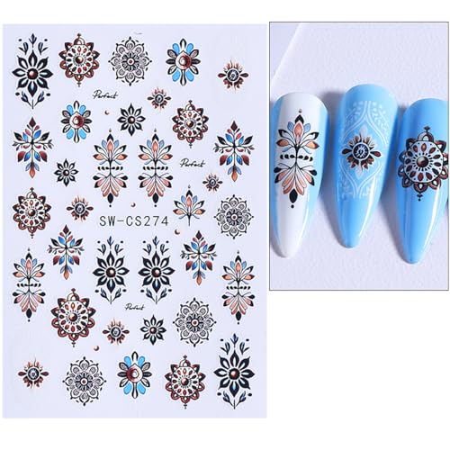 Bohemian Nail Stickers 3D Retro Lace Petals Self-Adhesive Decals 4 Sheets
