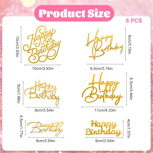 Gold Happy Birthday Cake Topper Set - 6 Styles Acrylic Decor