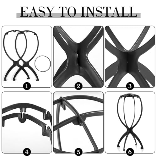 Portable Foldable Plastic Wig Stand - 13.8 Inch Black Holder for Travel and Home