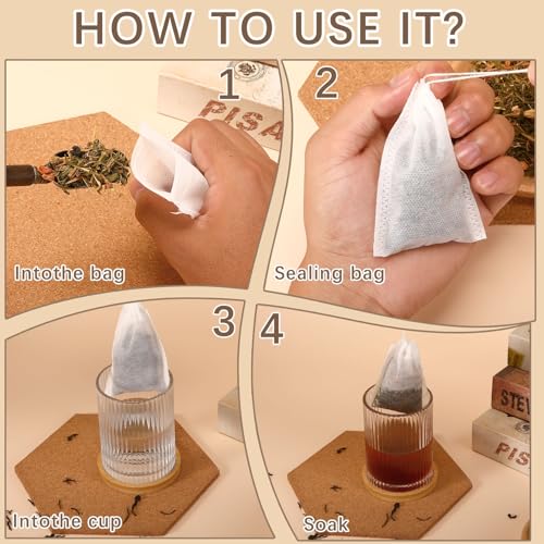 300 Pcs Empty Tea Bags with Drawstring, 2.76 x 1.97 Inch Disposable Filters