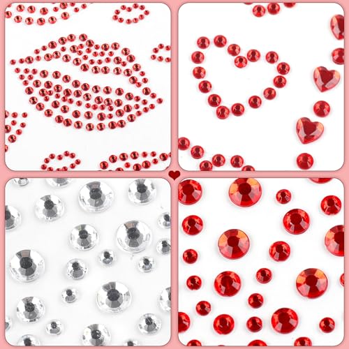 Doneace Red Face Gems and Heart Rhinestone Stickers for Festival Makeup 4Pcs