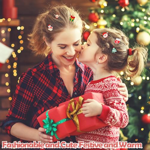 CANIPHA 12Pcs Christmas Hair Clips Mini Plush Holiday Hair Bows and Santa Hat Pins
