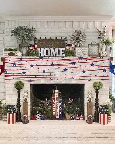 4th of July Fireplace Scarf 90x17 Inch - Patriotic Stars & Stripes