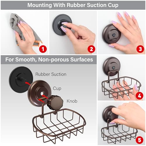 HASKO Bronze Suction Cup Soap Dish for Shower Wall Rustproof Stainless Steel