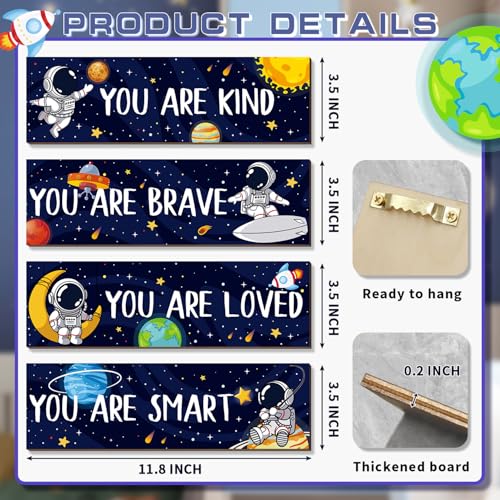 4-Piece Space Bedroom Wall Art Set – Astronaut Solar System Decor for Kids