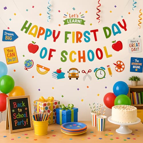 Happy First Day of School Banner - Back to School Classroom Decor