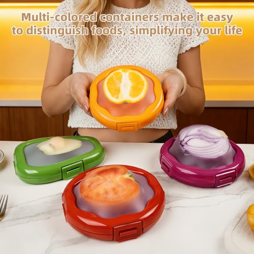 TQRR Avocado and Onion Storage Containers 4-Pack - Red, Green, Purple, Orange