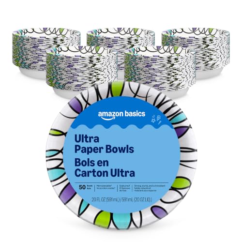 Amazon Basics Disposable Paper Bowls 20 Oz, 300 Count, White, Pack of 6
