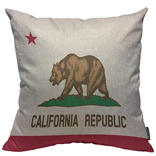 California Flag Throw Pillow Cover - Decorative 18x18 Inch Cotton Linen Cushion Case