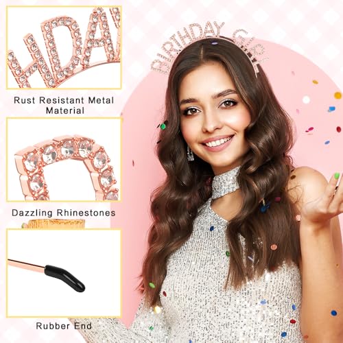 Rose Gold Birthday Girl Tiara and Sash Set - Adjustable Crown & Ribbon
