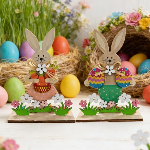 2-Piece Wooden Easter Bunny Decoration Set for Spring Decor